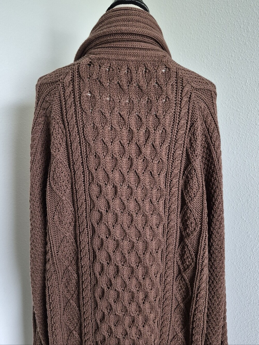 LL Bean Signature Cotton Fisherman Cable Knit Cardigan Sweater XXL Shawl Brown - Picture 13 of 14